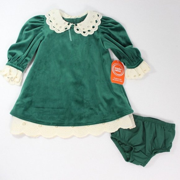 wonder nation Other - Wonder Nation Baby Girl Holiday Velour Dress Green Size 12 Months Diaper Cover